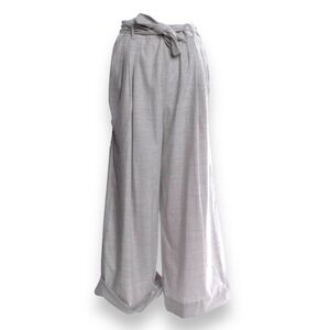 Fabiana Filippi Cashmere Wool Wide Leg Trousers Gray Tie Waist Pleated Italy 40